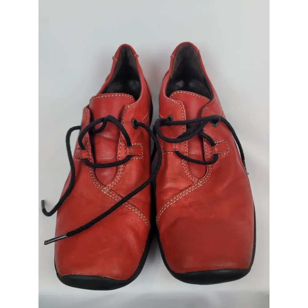 Wolky Women's Rosa Red Lace Up Casual Walking Loafers Size EU 38 US 7